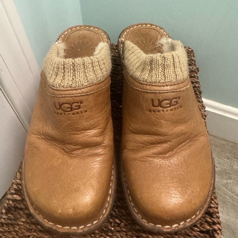 UGG Tan Leather Slip-On Mules
